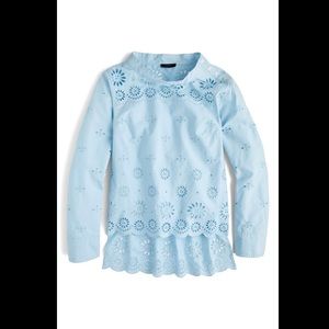 J.Crew Funnelneck Shirt In Eyelet High Low Top